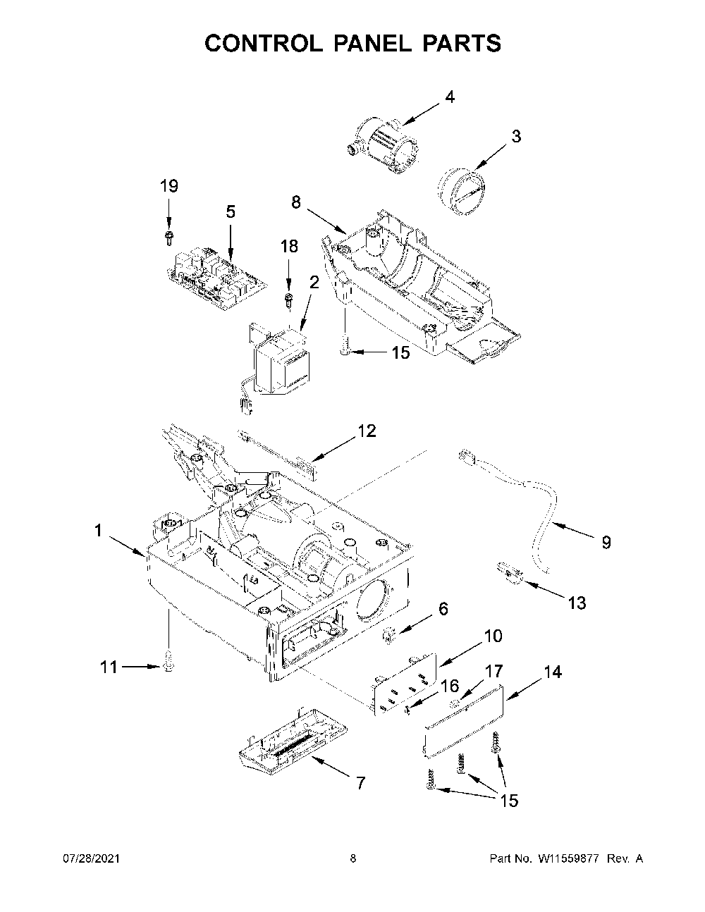 Control Panel Parts Diagram and Parts List for KUIX535HPS01  KitchenAid Ice Maker