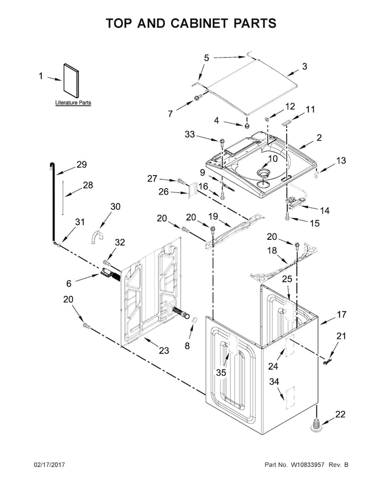 Top And Cabinet Parts Diagram and Parts List for 7MWTW7000EW0  Whirlpool Washer