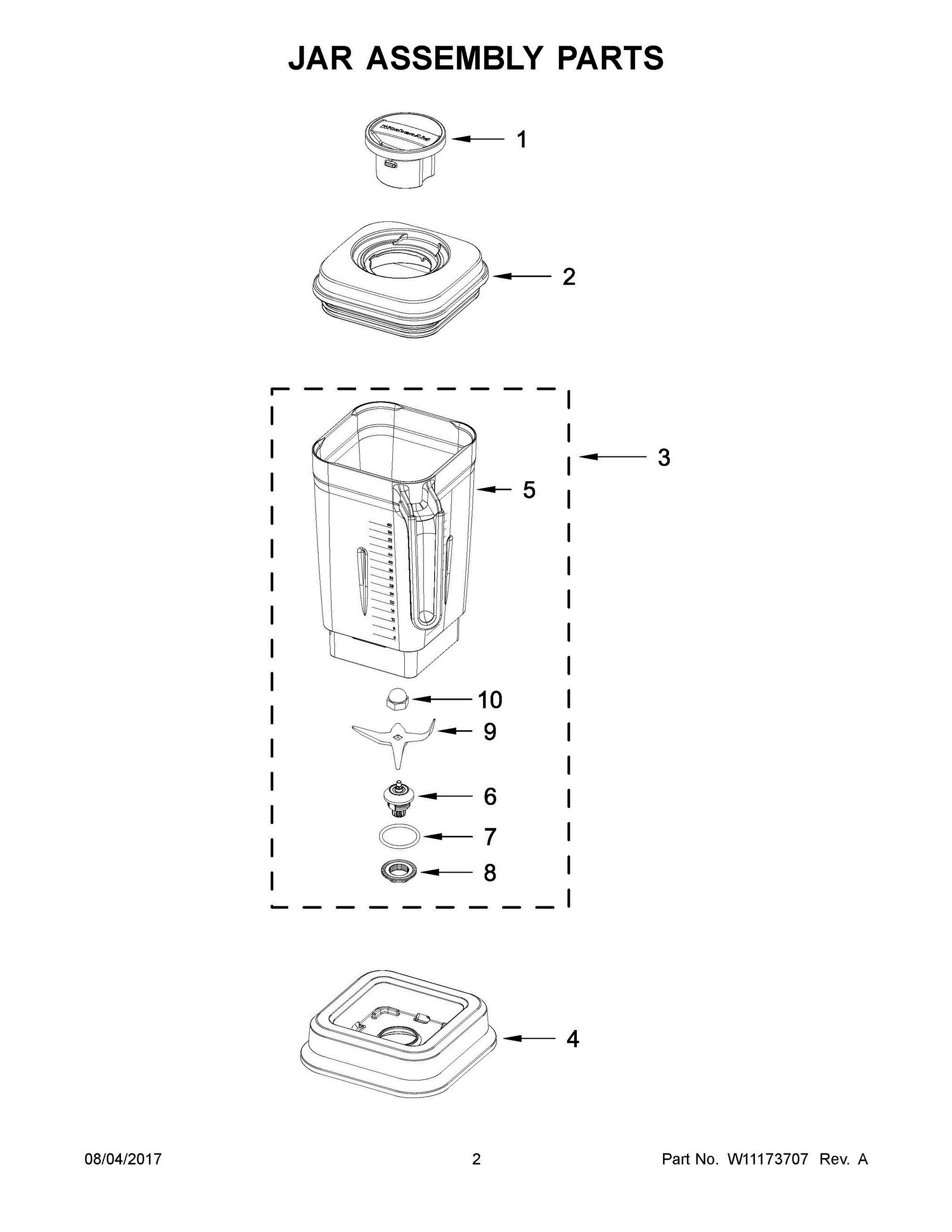 02 - JAR ASSEMBLY PARTS Diagram and Parts List for KSB8280CP0  Whirlpool Blender