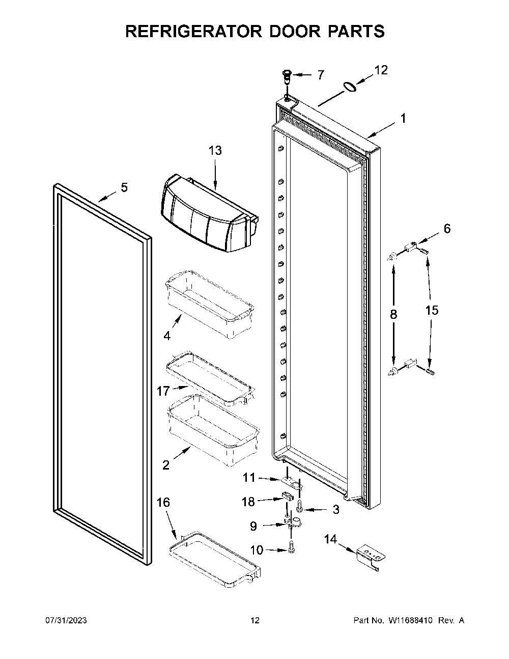 Refrigerator Door Parts Diagram and Parts List for KRSF705HBS05  KitchenAid Refrigerator