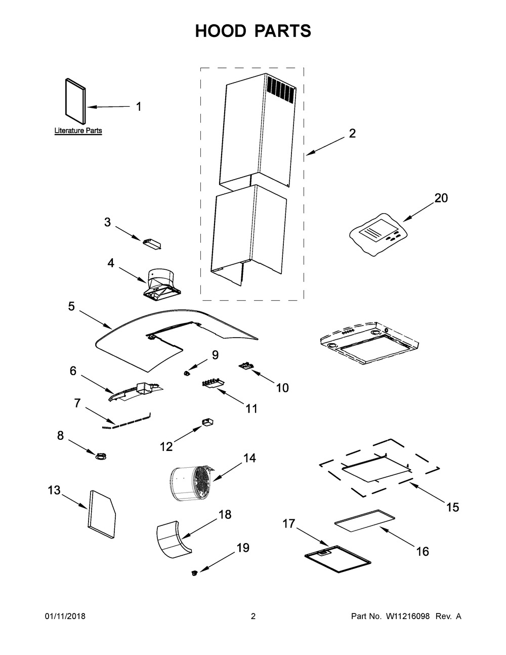 Hood Parts Diagram and Parts List for WVWA5UC0HN0  Whirlpool Range Hood