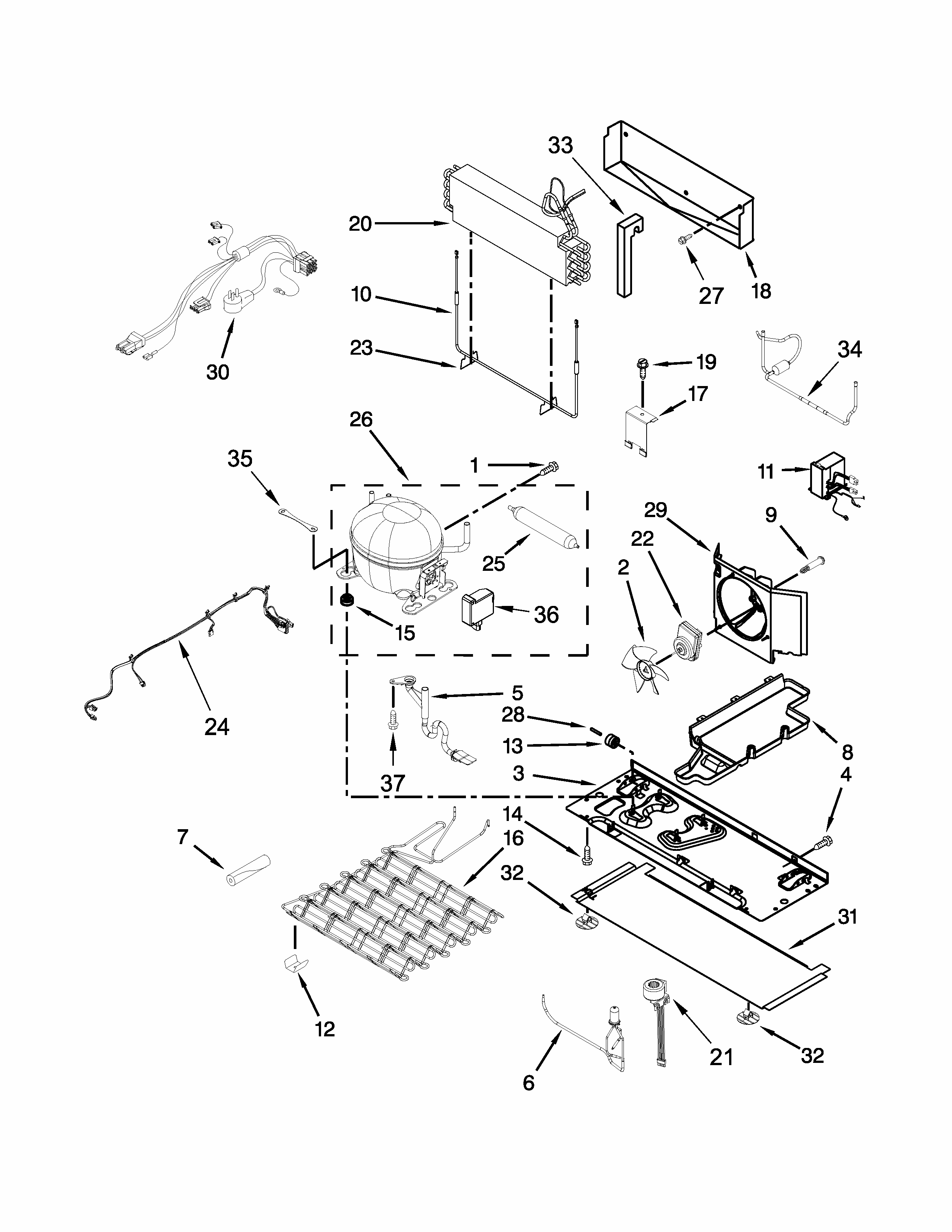 Unit Parts Diagram and Parts List for 59672383411  Kenmore Refrigerator