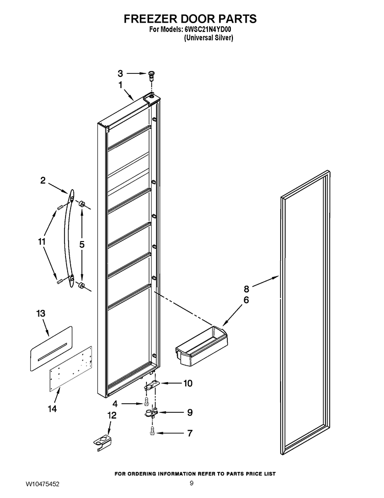 FREEZER DOOR PARTS Diagram and Parts List for 6WSC21N4YD00  Whirlpool Refrigerator