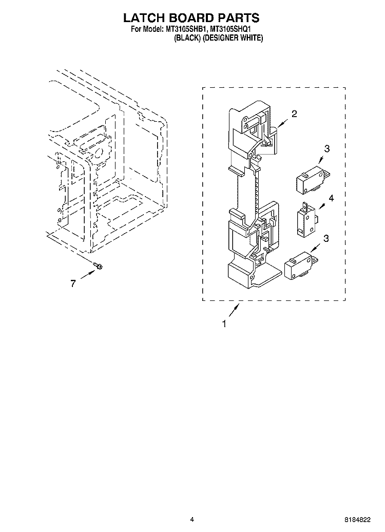 LATCH BOARD Diagram and Parts List for MT3105SHQ1  Whirlpool Microwave