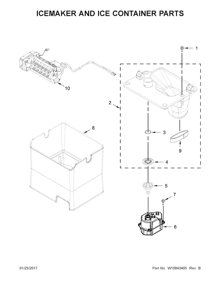 Icemaker And Ice Container Parts Diagram and Parts List for KRFF707ESS01  KitchenAid Refrigerator