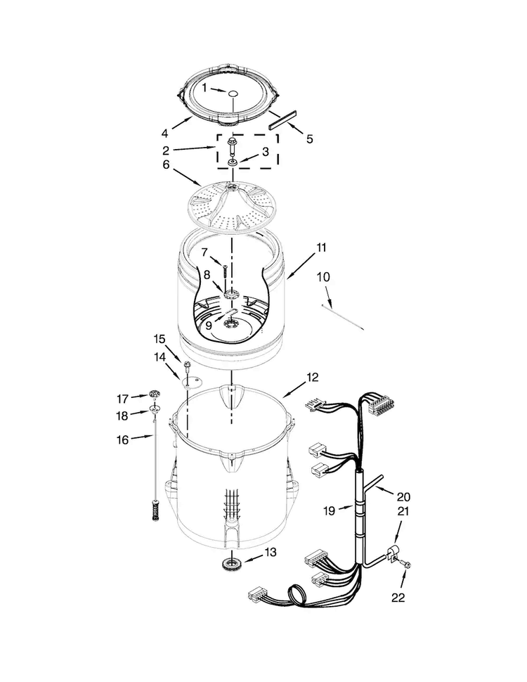 Basket And Tub Parts Diagram and Parts List for 4GWTW4950YW2  Whirlpool Washer