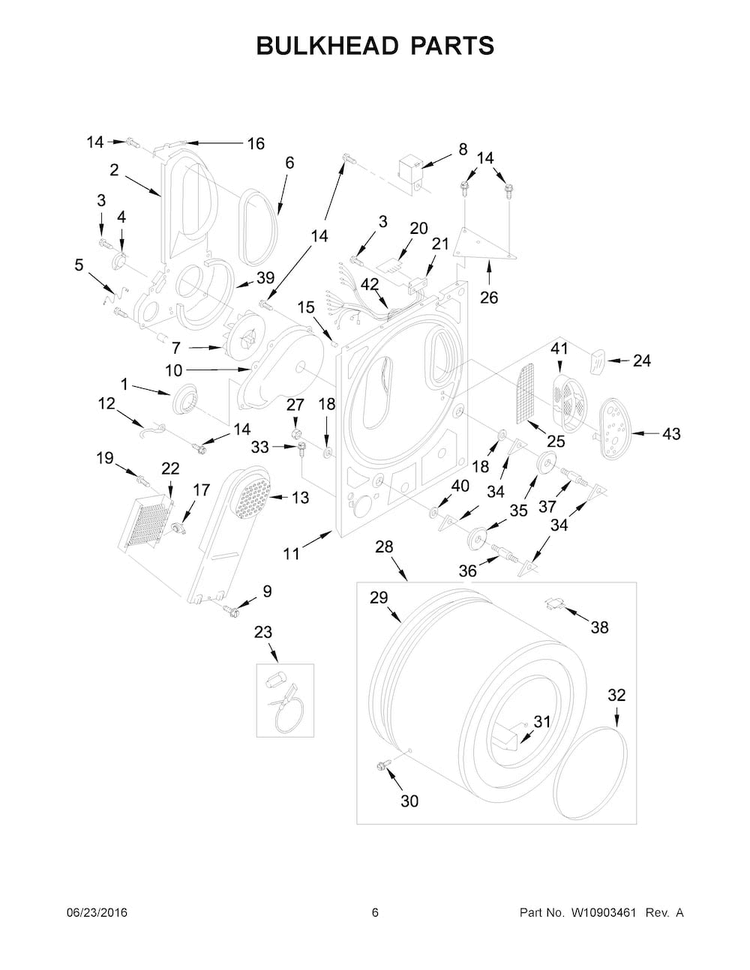 Bulkhead Parts Diagram and Parts List for 11084422610  Kenmore Dryer