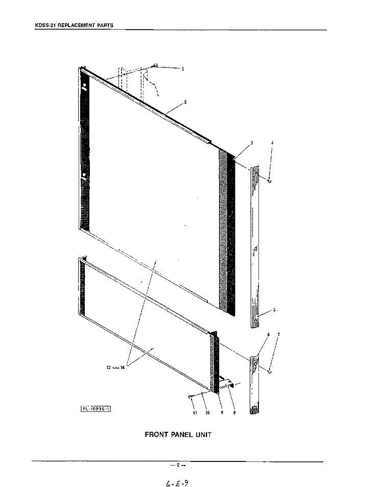 FRONT PANEL Diagram and Parts List for KDSS21  KitchenAid Dishwasher