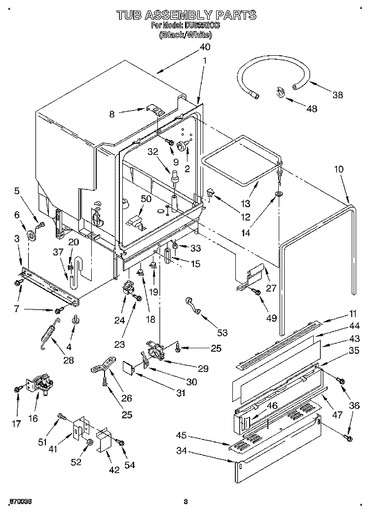 TUB ASSEMBLY Diagram and Parts List for DU8550XX3  Whirlpool Dishwasher