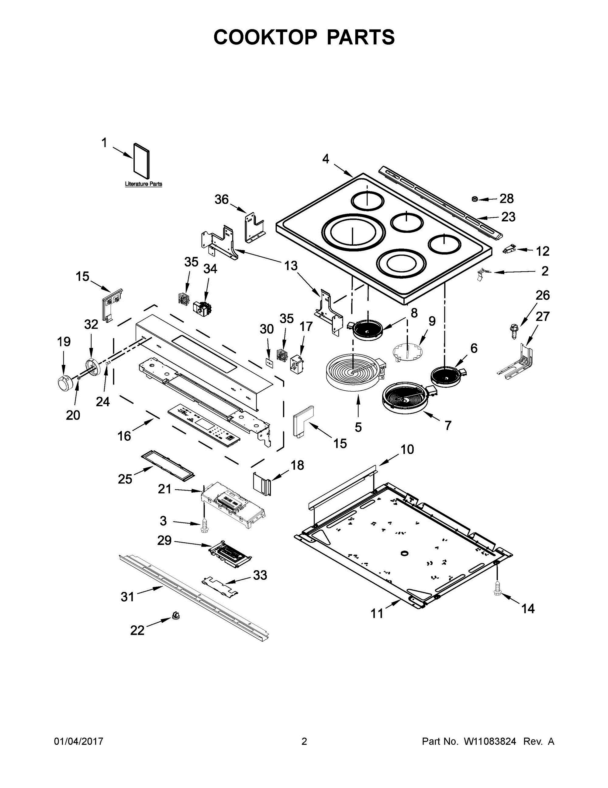 02 - COOKTOP PARTS Diagram and Parts List for YKSEB900ESS1  Whirlpool Range