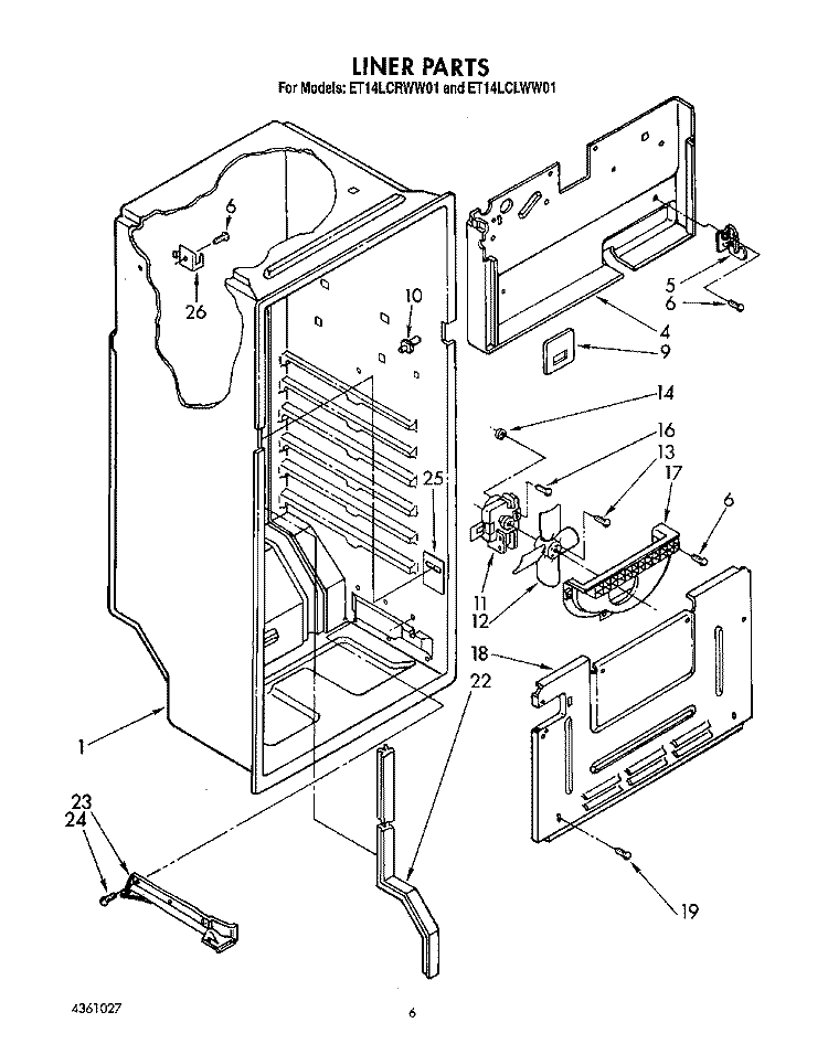 LINER, LIT/OPTIONAL Diagram and Parts List for ET14LCRWW01  Whirlpool Refrigerator