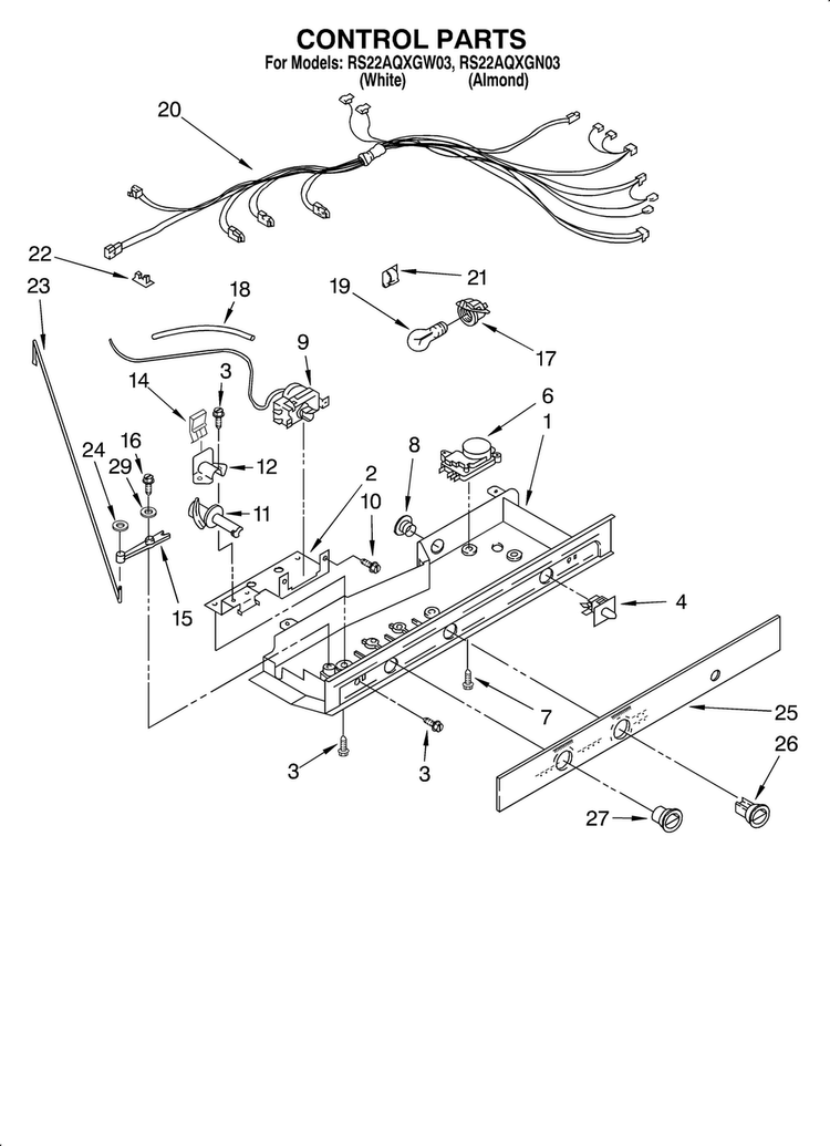 Control Diagram and Parts List for RS22AQXGN03  Roper Refrigerator