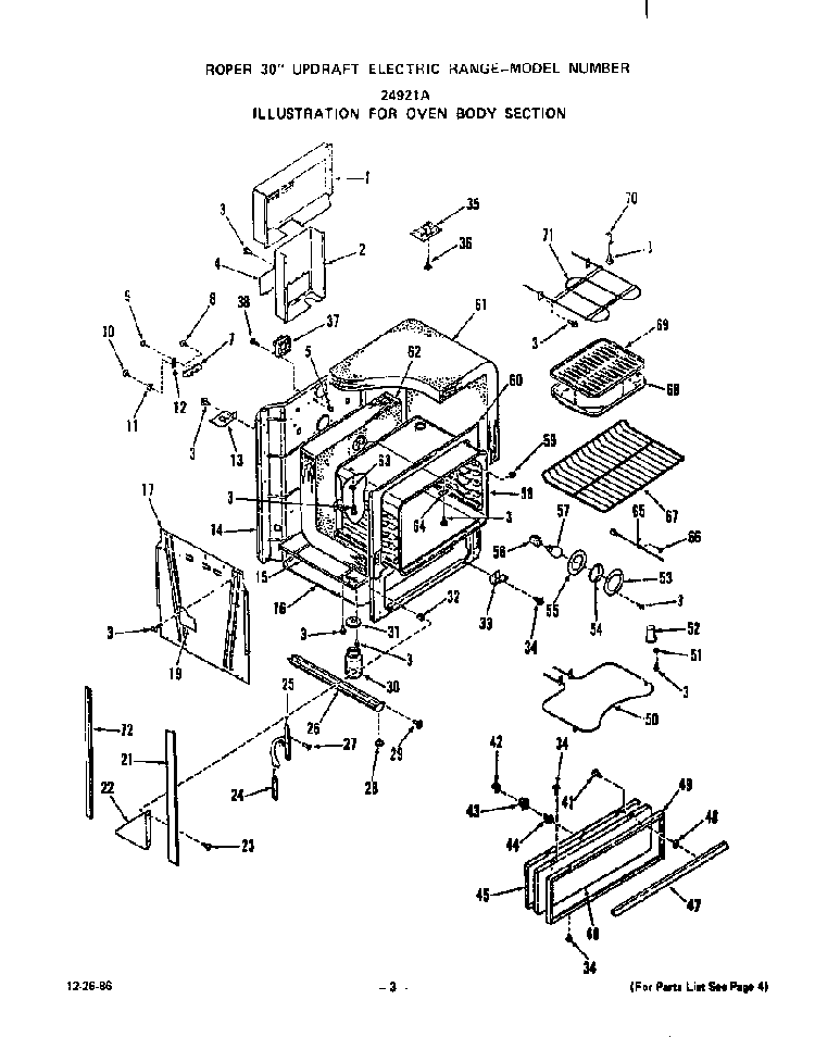 Oven Body Diagram and Parts List for 2492*1A  Roper Range