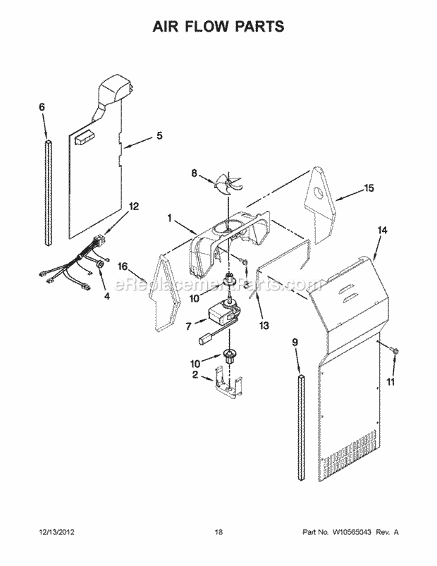 Air Flow Parts Diagram and Parts List for WRS322FDAW00  Whirlpool Refrigerator