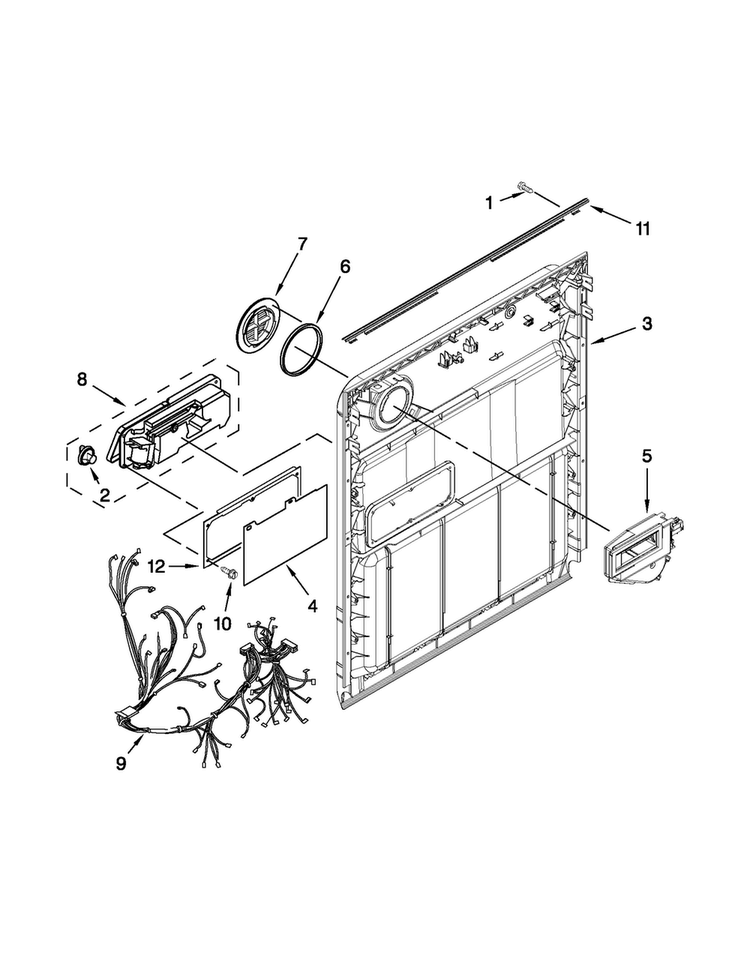 Inner Door Parts Diagram and Parts List for WDF530PSYB6  Whirlpool Dishwasher
