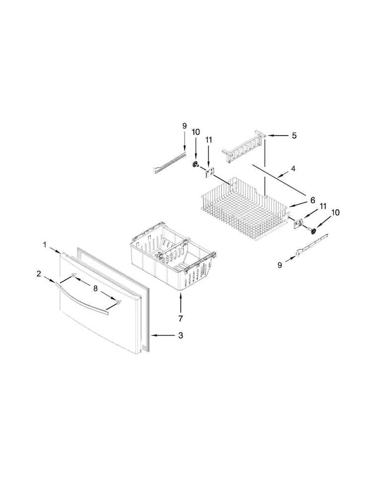 Freezer Door Parts Diagram and Parts List for WRF555SDFZ00  Whirlpool Refrigerator