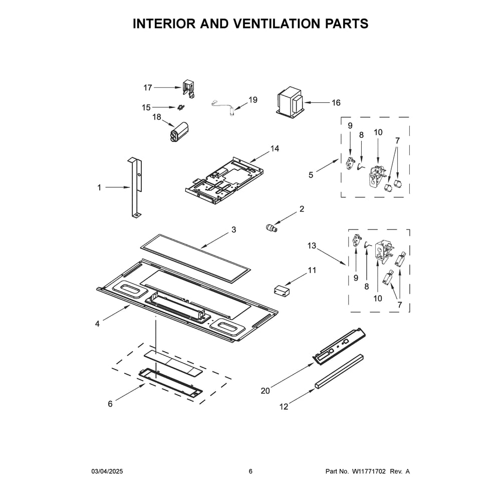 Interior And Ventilation Parts Diagram and Parts List for YWMH31017HS11  Whirlpool Microwave