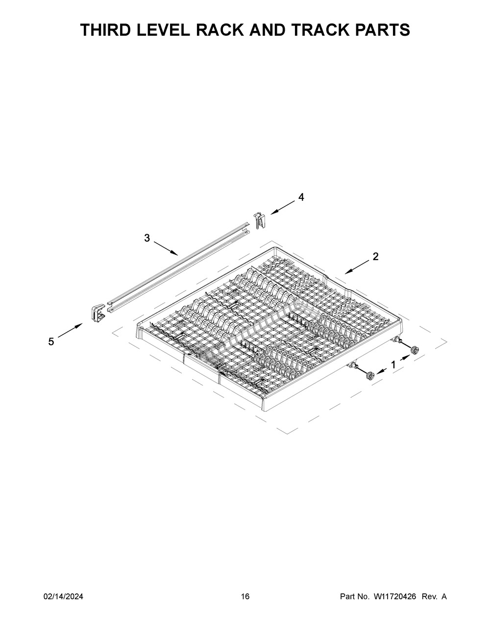 Third Level Rack And Track Parts Diagram and Parts List for KDTE204KPS3  KitchenAid Dishwasher