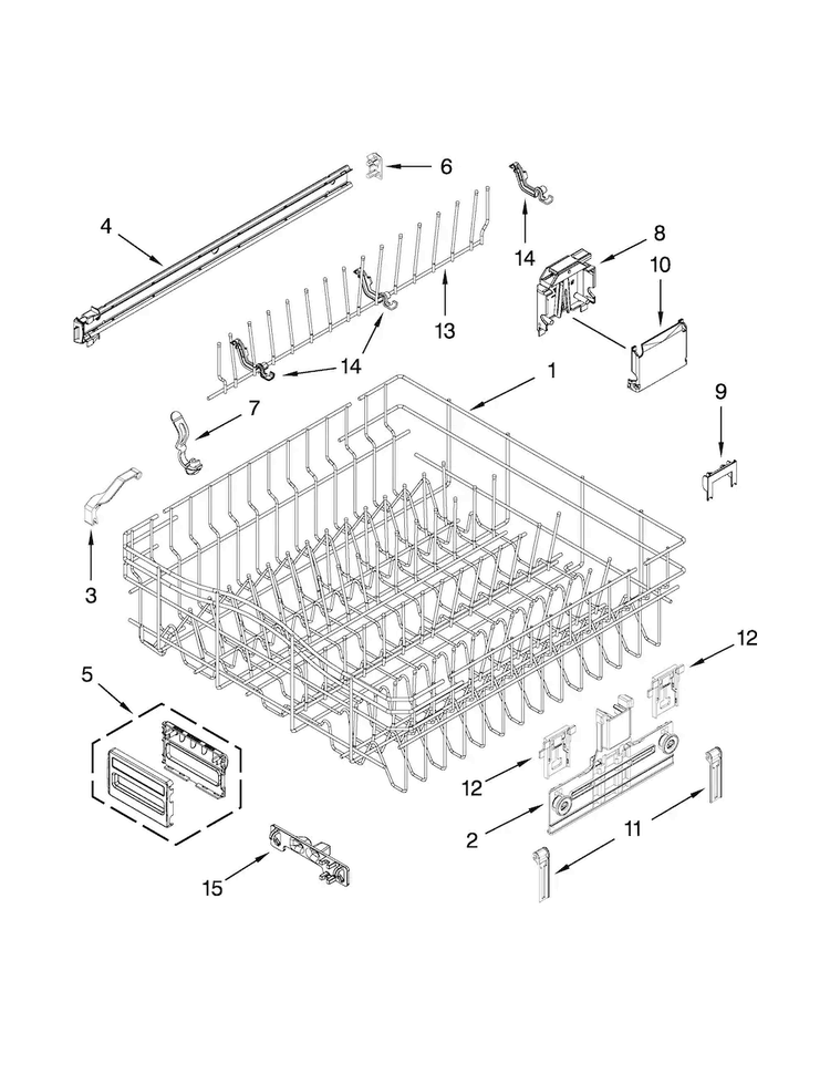 Upper Rack And Track Parts Diagram and Parts List for KUDS30IXBTA  KitchenAid Dishwasher