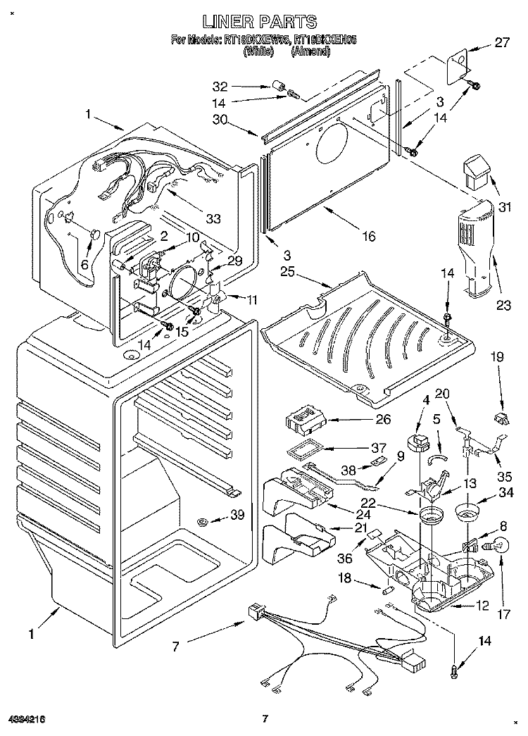 LINER Diagram and Parts List for RT18DKXEN05  Roper Refrigerator