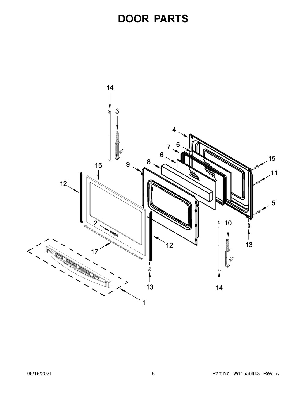 Door Parts Diagram and Parts List for WEG515S0LB0  Whirlpool Range