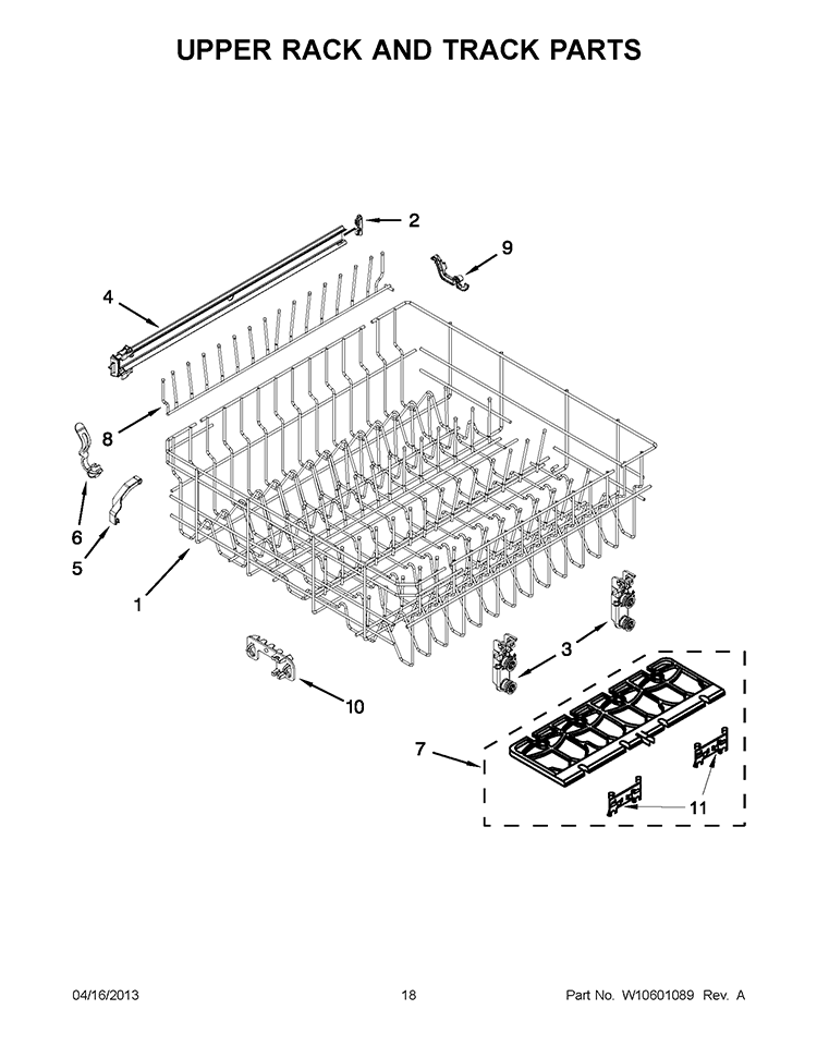 UPPER RACK AND TRACK PARTS Diagram and Parts List for WDF780SLYB2  Whirlpool Dishwasher