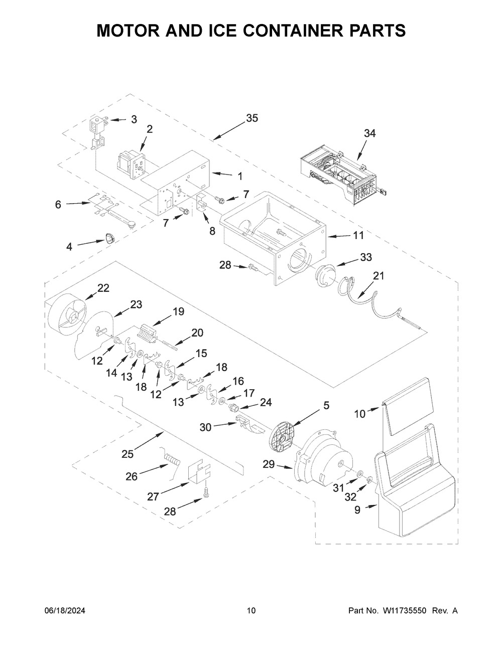 Motor And Ice Container Parts Diagram and Parts List for WRS325SDHZ12  Whirlpool Refrigerator