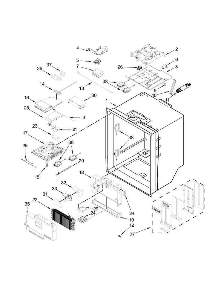Refrigerator Liner Parts Diagram and Parts List for KRFF707ESS00  KitchenAid Refrigerator