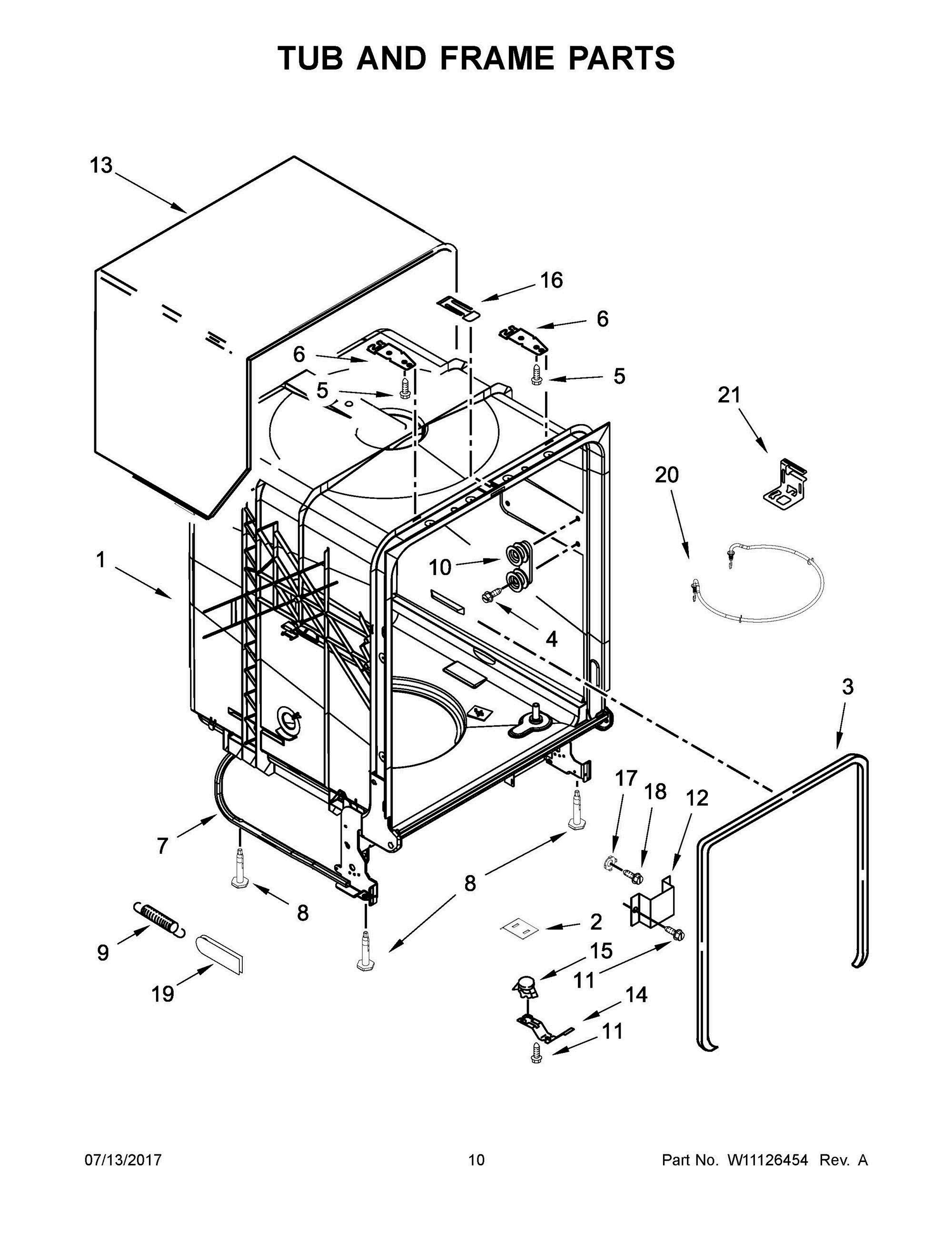 06 - TUB AND FRAME PARTS Diagram and Parts List for ADB1500ADS4  Whirlpool Dishwasher