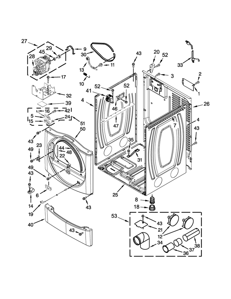 Cabinet Parts Diagram and Parts List for CGD9050AW0  Whirlpool Dryer