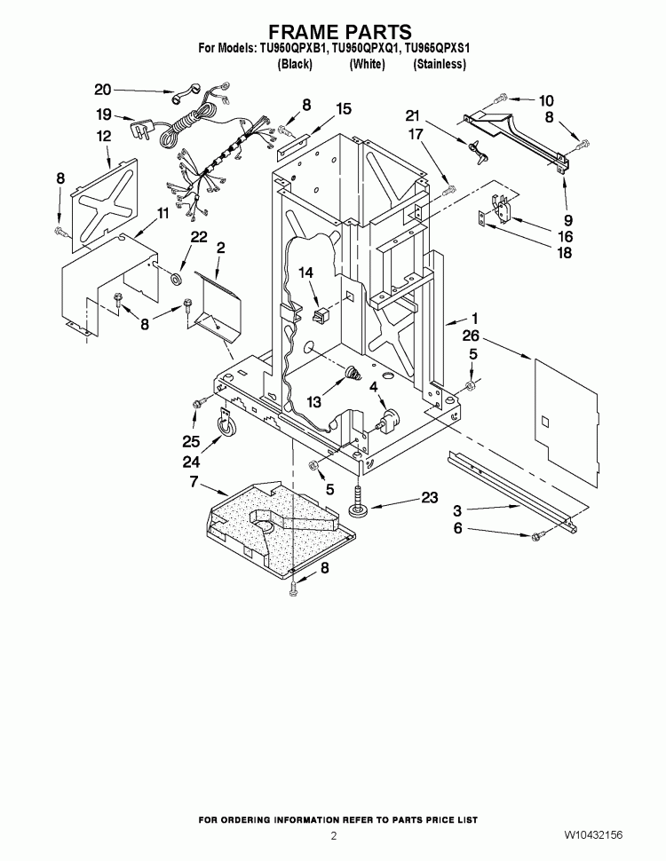 FRAME PARTS Diagram and Parts List for TU950QPXQ1  Whirlpool Trash Compactor