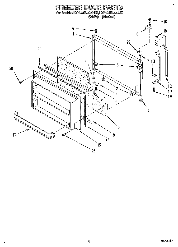 FREEZER DOOR Diagram and Parts List for KTRS25QAWH12  KitchenAid Refrigerator