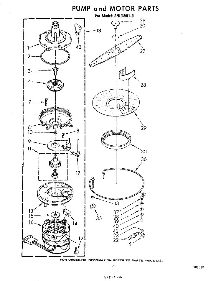 PUMP AND MOTOR Diagram and Parts List for SHU45010  Whirlpool Dishwasher