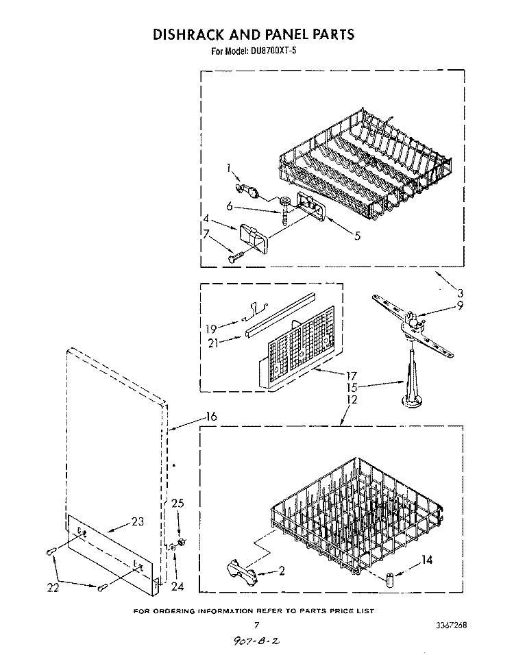 DISH RACK AND PANEL Diagram and Parts List for DU8700XT5  Whirlpool Dishwasher