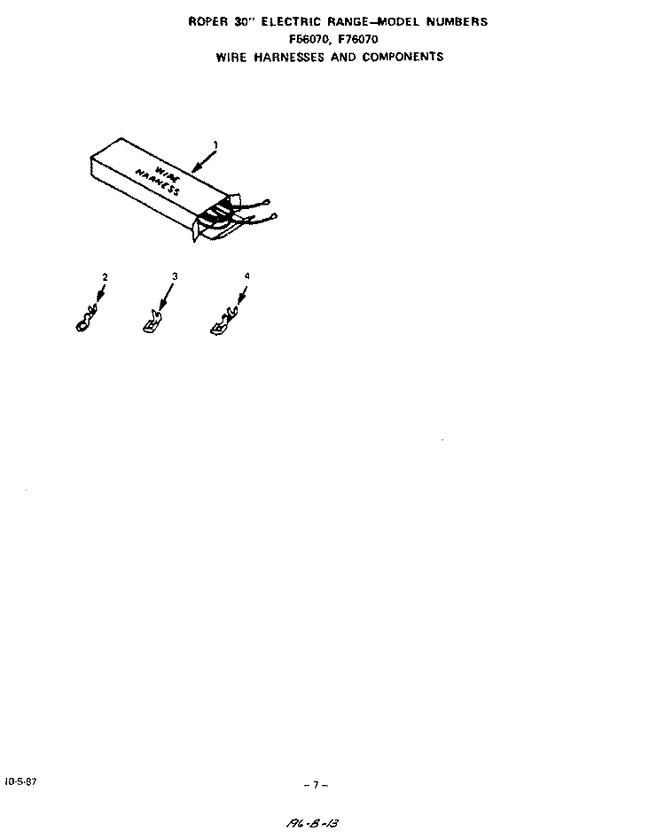 WIRE HARNESS AND COMPONENTS Diagram and Parts List for F7607W0  Roper Range