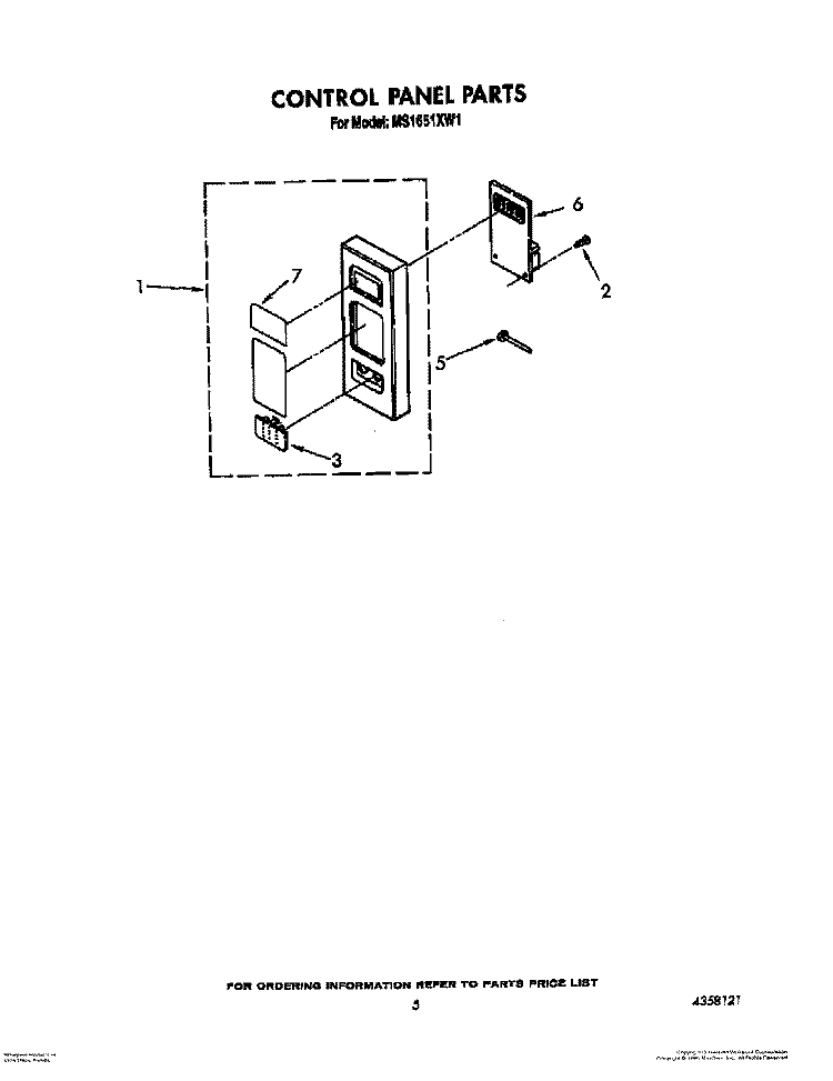 CONTROL PANEL Diagram and Parts List for MS1651XW1  Whirlpool Microwave