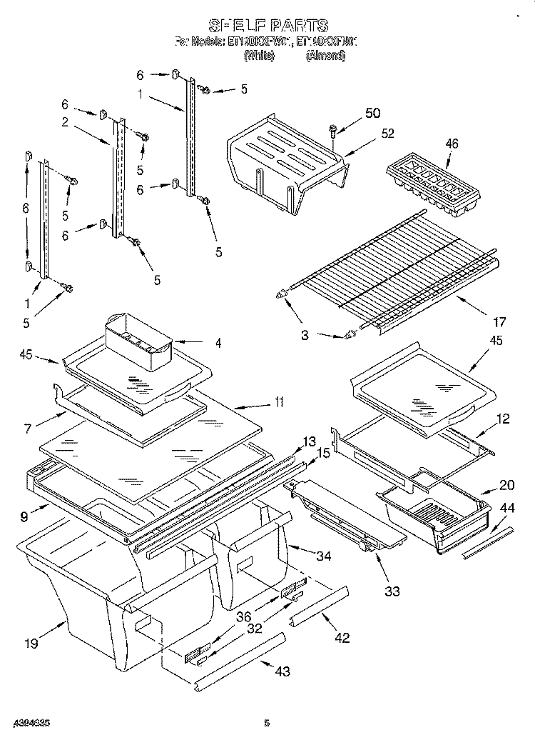 SHELF Diagram and Parts List for ET19DKXFN01  Whirlpool Refrigerator