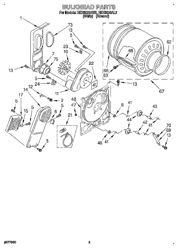 SECTION Diagram and Parts List for REX5636AW2  Roper Dryer