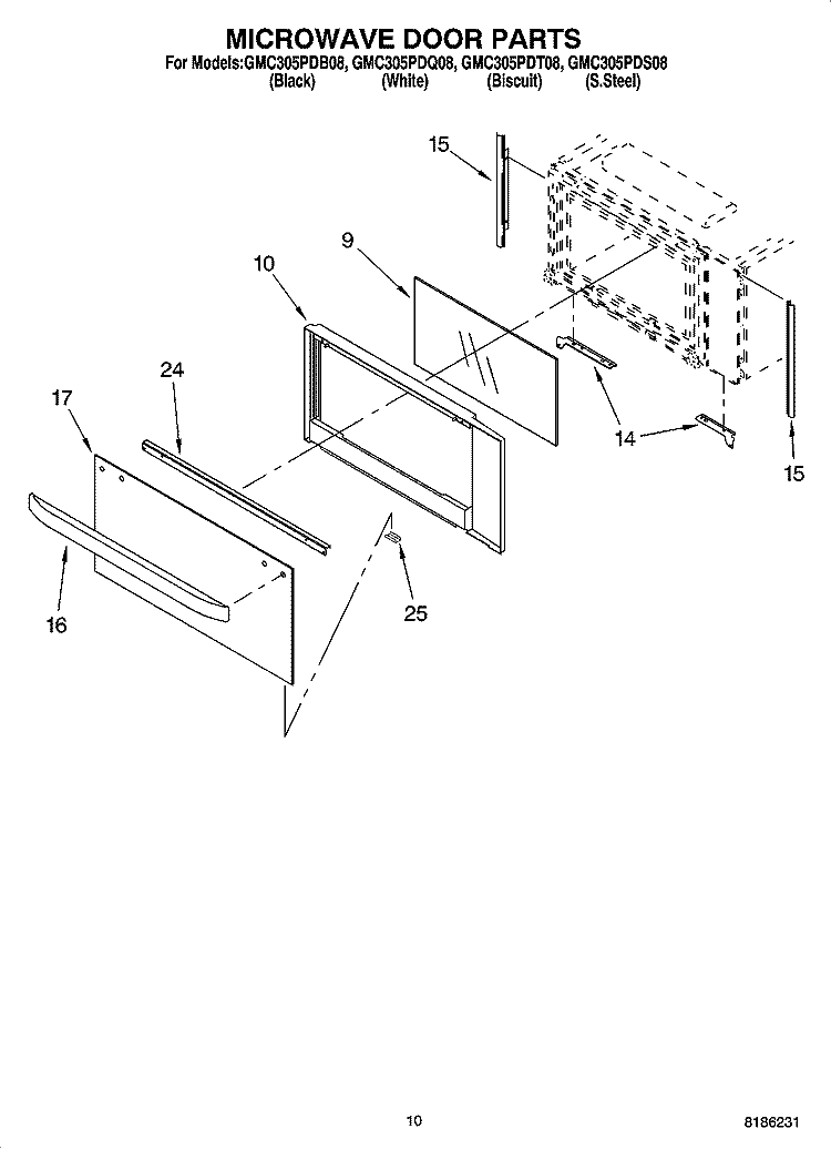 MICROWAVE DOOR PARTS Diagram and Parts List for GMC305PDQ08  Whirlpool Microwave Oven Combo