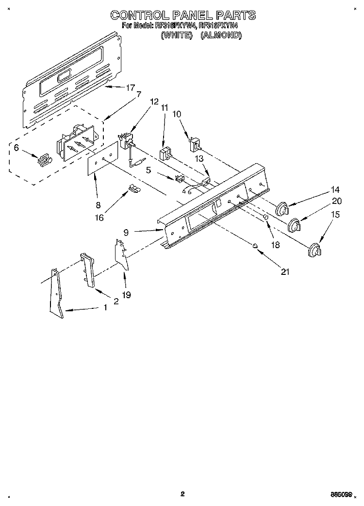 CONTROL PANEL Diagram and Parts List for RF316PXYN4  Whirlpool Range