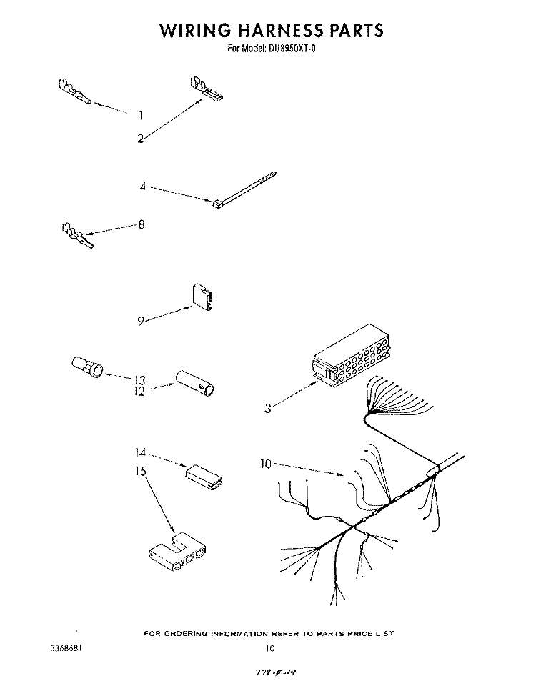 WIRING HARNESS Diagram and Parts List for DU8950XT0  Whirlpool Dishwasher