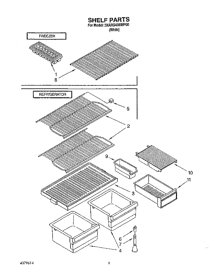 SHELF Diagram and Parts List for 3XARG468WP00  Whirlpool Refrigerator