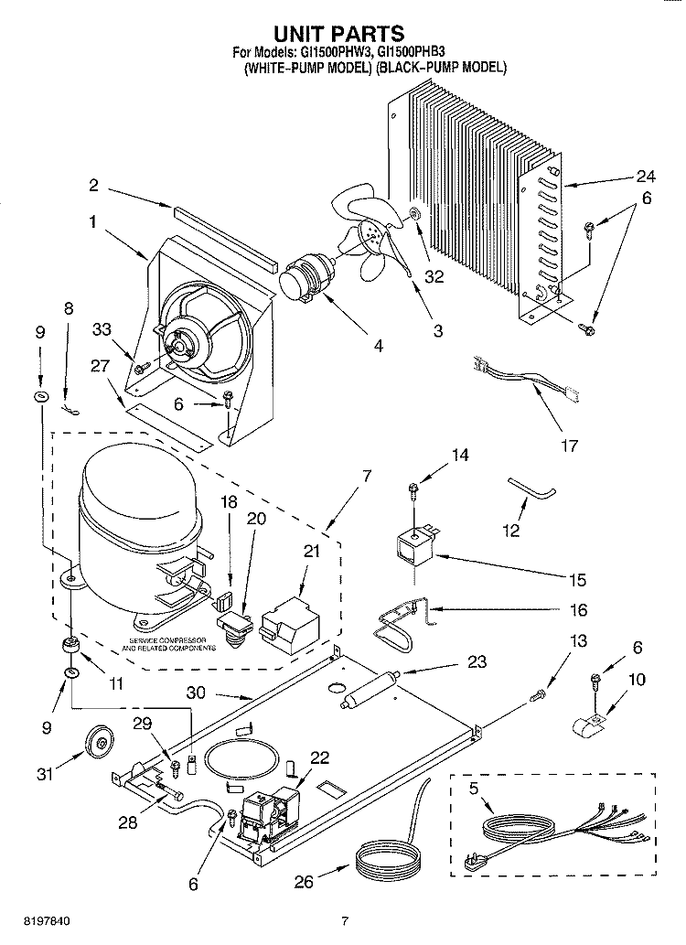 UNIT Diagram and Parts List for GI1500PHB3  Whirlpool Ice Maker