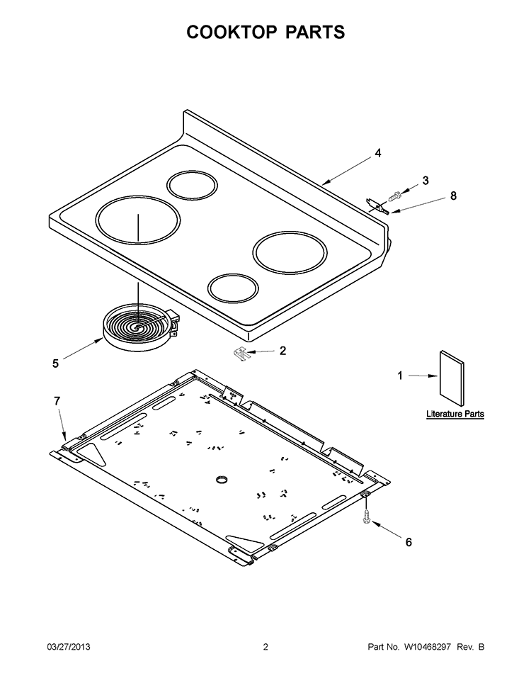 COOKTOP PARTS Diagram and Parts List for WFE330W0AS0  Whirlpool Range