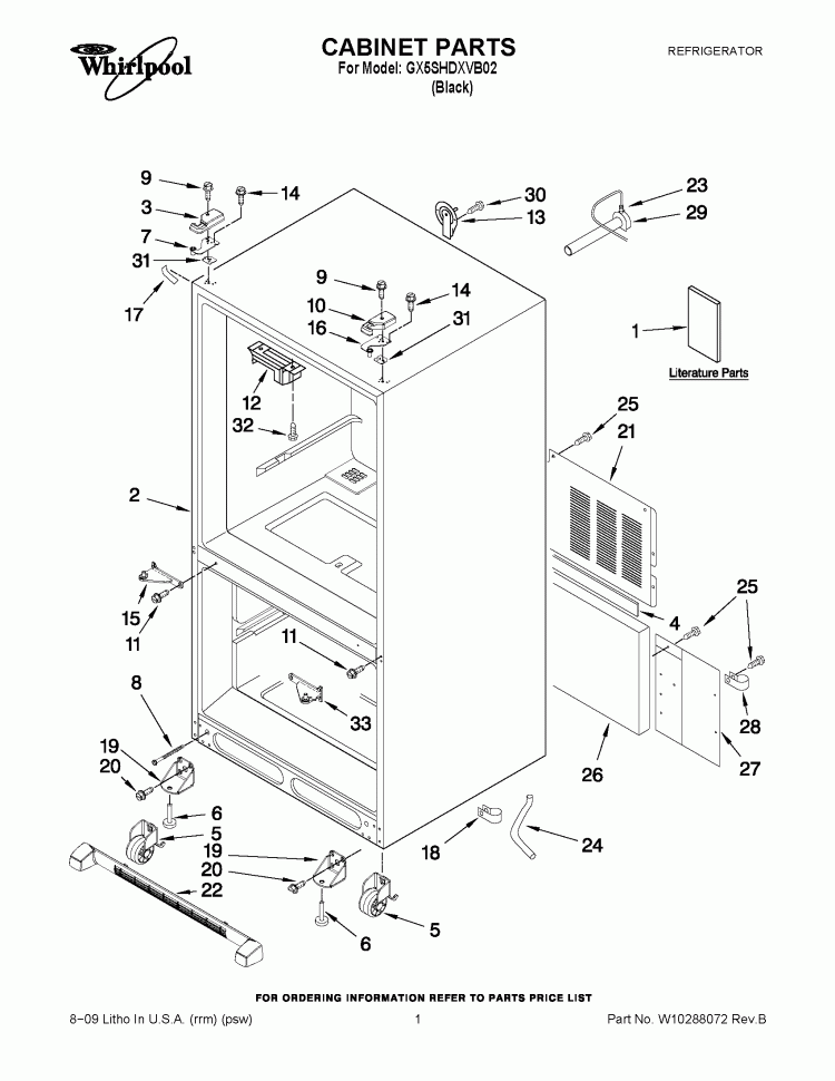 CABINET PARTS Diagram and Parts List for GX5SHDXVB02  Whirlpool Refrigerator