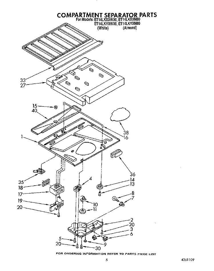 COMPARTMENT SEPARATOR Diagram and Parts List for ET14LKXXN00  Whirlpool Refrigerator