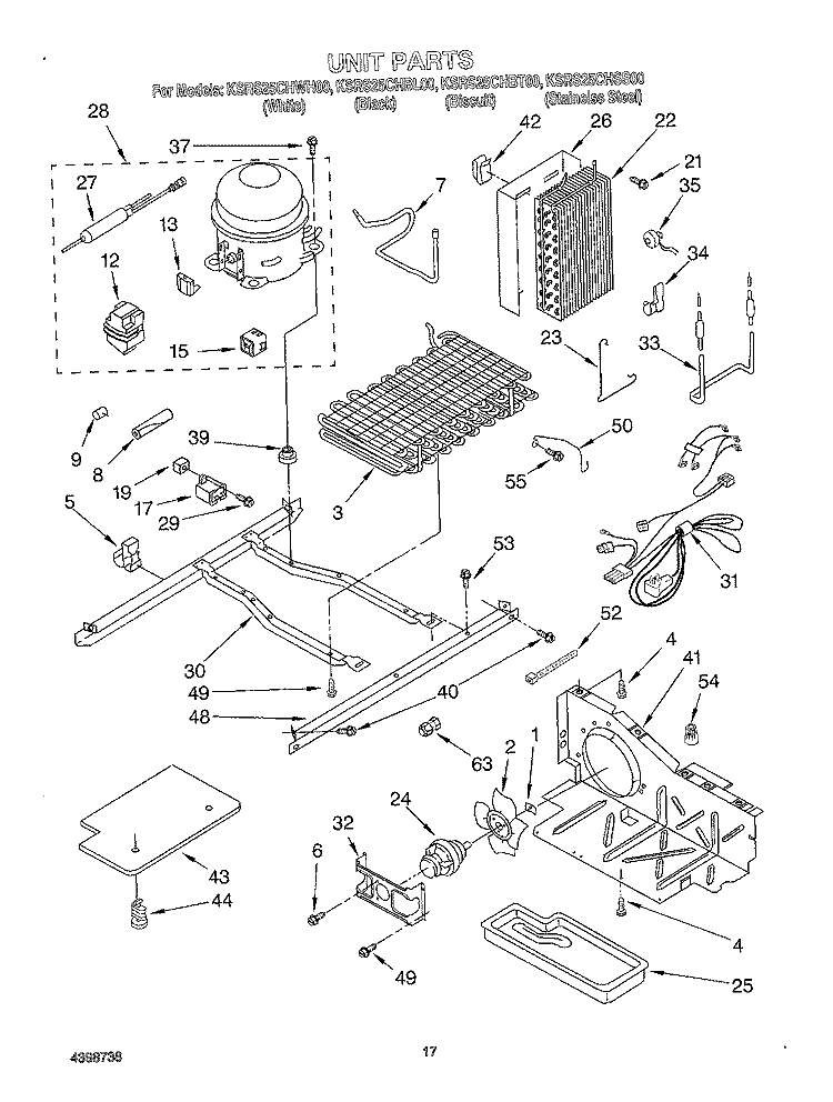 UNIT Diagram and Parts List for KSRS25CHWH00  KitchenAid Refrigerator