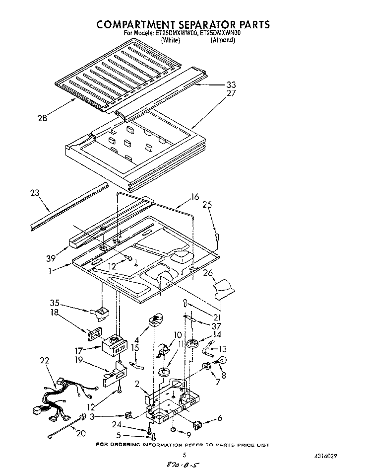 COMPARTMENT SEPARATOR Diagram and Parts List for ET25DMXWF00  Whirlpool Refrigerator