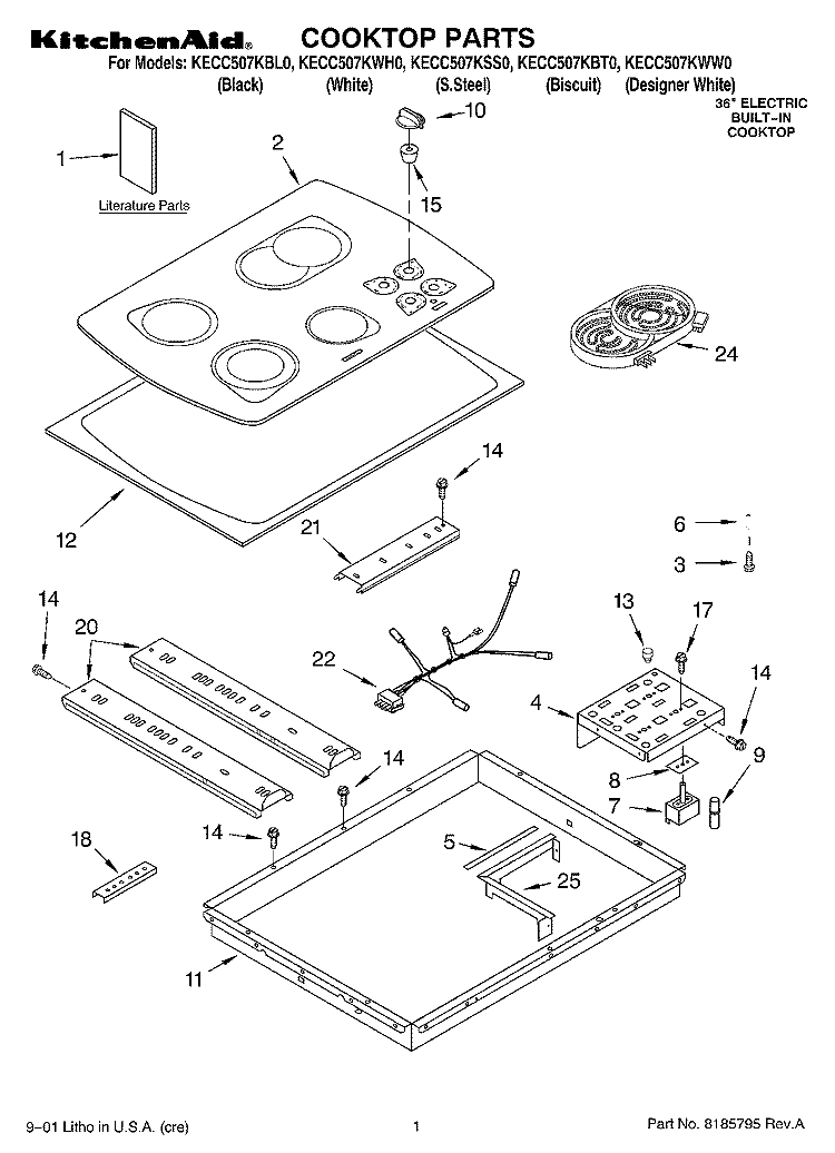 SECTION Diagram and Parts List for KECC507KSS0  KitchenAid Cooktop