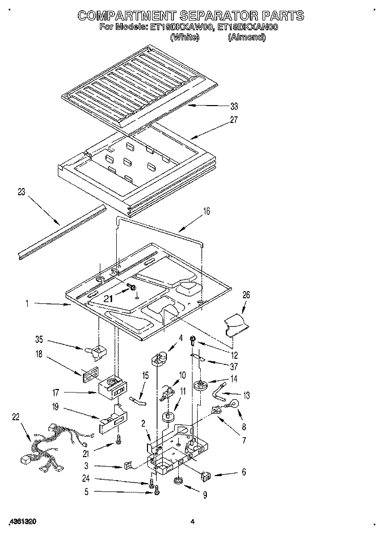COMPARTMENT SEPARATOR Diagram and Parts List for ET18DKXAW00  Whirlpool Refrigerator